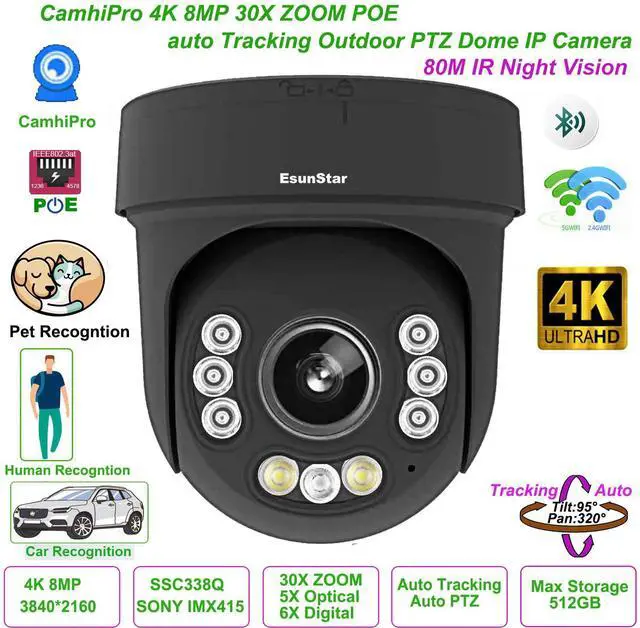 Alt view image 6 of 7 - Hi Compatible 30X Zoom 4K 8MP Wifi POE Auto Tracking P2P PTZ IR IP Camera