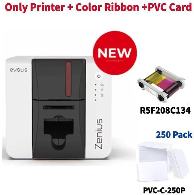 Main image of Evolis Zenius2 Single Side Card Printer Colour ID Card Printing Supplies Package Card Printer+Color Ribbon+PVC Card