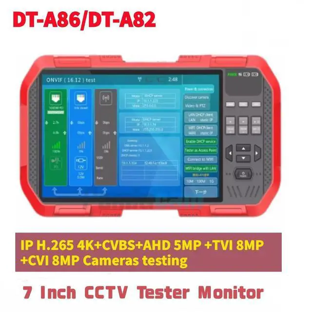 Main image of 7 Inch Screen H.265 4K HD IP CCTV Tester Monitor AHD CVI TVI CVBS Camera Test DT-A82