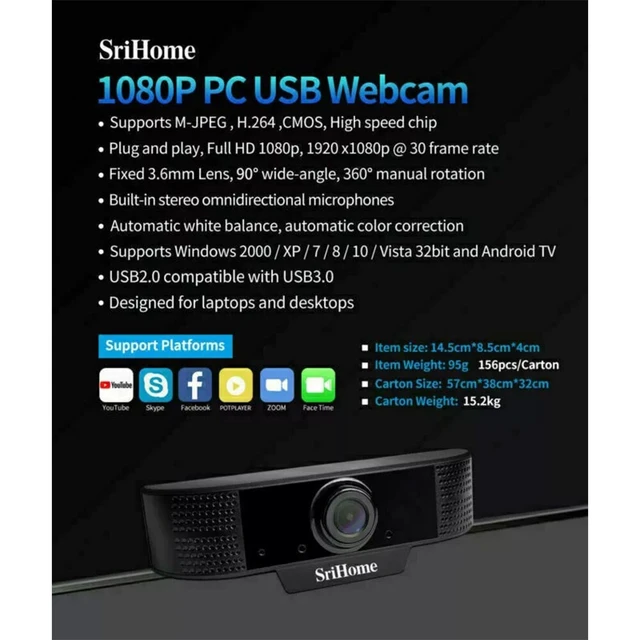 Alt view image 6 of 7 - Sricam SH037 1080P HD USB Full Webcam plug & play With Microphone For PC Laptop