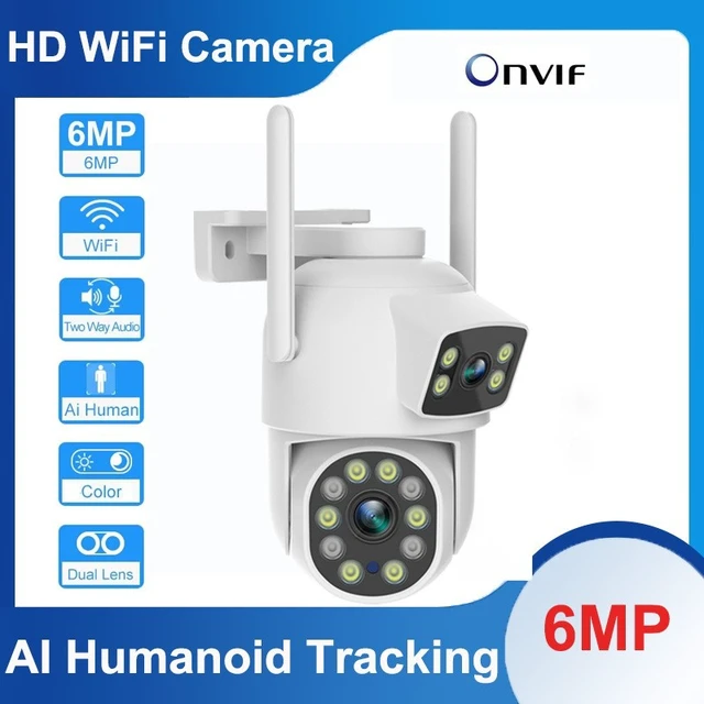 Alt view image 2 of 7 - 6MP IP Camera WiFi Security IP65 Outdoor Dual Lens Color Night AI Human Tracking
