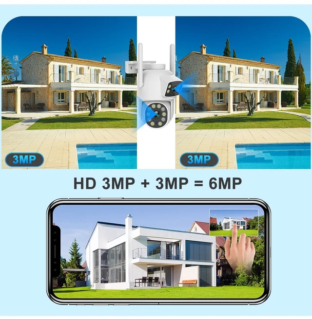 Alt view image 6 of 7 - 6MP IP Camera WiFi Security IP65 Outdoor Dual Lens Color Night AI Human Tracking