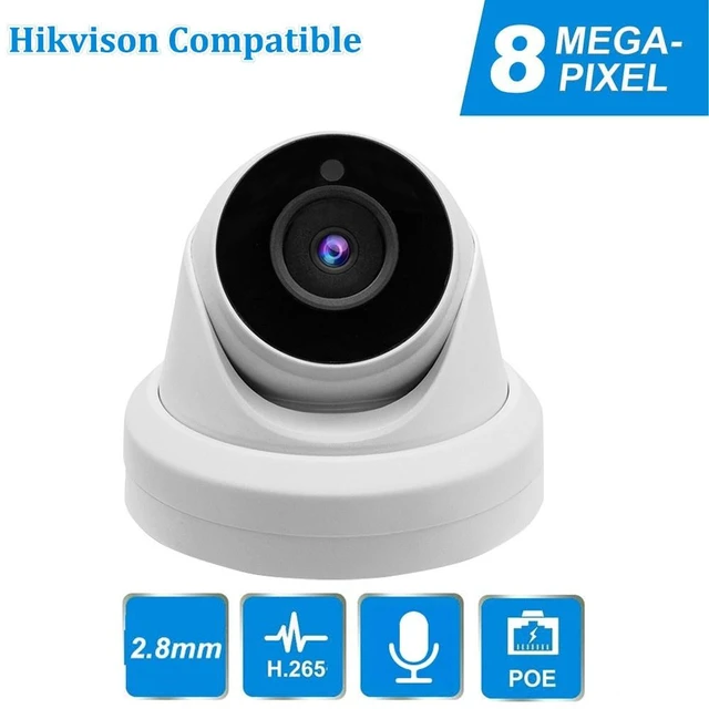 Main image of 4K 8MP POE IP Security Dome Camera Mic IP66 Weatherproof Wide Angle 2.8mm Lens