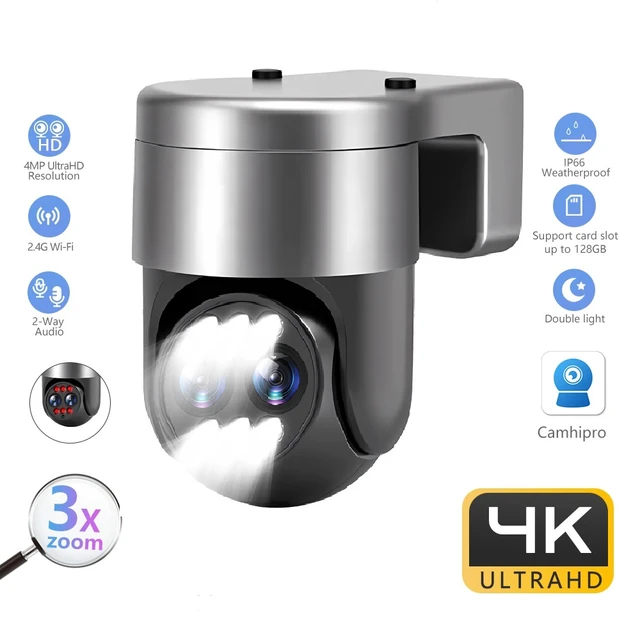 Alt view image 2 of 6 - 8MP HD WiFi 3X Zoom PTZ Camera Dual Lens AI Auto Tracking IP Camera 2-Way Audio