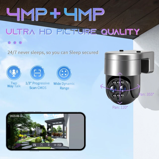 Alt view image 6 of 6 - 8MP HD WiFi 3X Zoom PTZ Camera Dual Lens AI Auto Tracking IP Camera 2-Way Audio