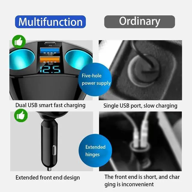 Alt view image 3 of 6 - Idealforce Dual USB Car Charger & 2-Port Cigarette Lighter Socket Splitter Adapter | 12V/24V DC Power Outlet Expander with Smart Quick Charge 3.0 & 4.8A Total Output | Overload & Short Circuit Protect