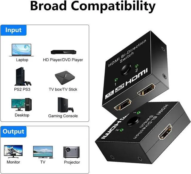 Alt view image 7 of 7 - Idealforce HDMI Splitter 1x2, 1 In 2 Out 4K UHD 3D 1080P Repeater Amplifier. Supports HDR10, HDCP 2.2/1.4, for streaming devices, gaming consoles, PCs, Blu-ray players to dual TVs/monitors.