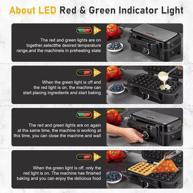 Alt view image 5 of 7 - Idealforce 1-Pack 3-in-1 Belgian Waffle Maker with Sandwich/Panini Press, featuring non-stick plates and 1300W fast heating flip waffle maker, 3-in-1 breakfast maker, panini press grill, thick Belgian
