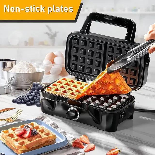 Alt view image 6 of 7 - Idealforce 1-Pack 3-in-1 Belgian Waffle Maker with Sandwich/Panini Press, featuring non-stick plates and 1300W fast heating flip waffle maker, 3-in-1 breakfast maker, panini press grill, thick Belgian