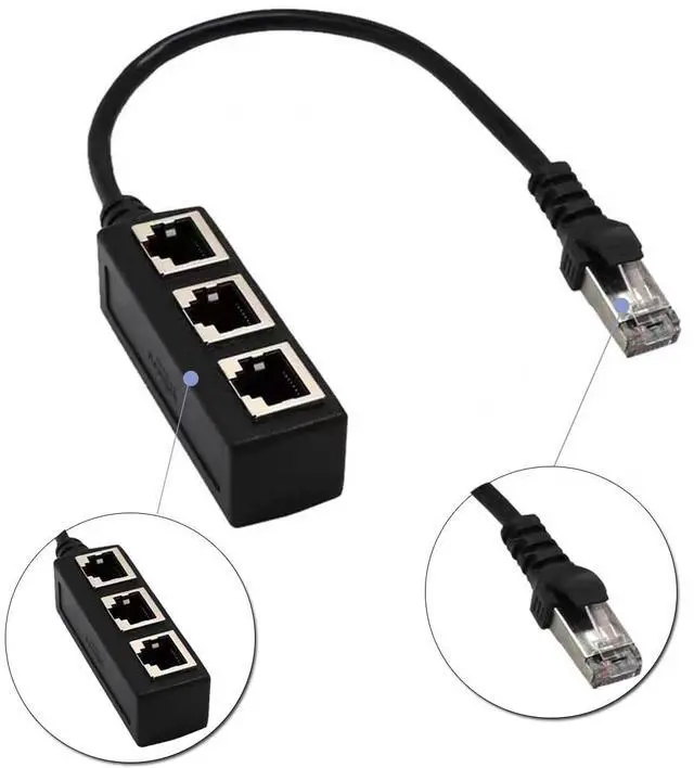 Alt view image 2 of 6 - Idealforce RJ45 Ethernet Splitter 1 to 3 Port LAN Network Adapter | High-Speed Cat5 Cat5e Cat6 Internet Hub for PC Laptop Smart TV Gaming Console PS5 Xbox Router Modem | Compact Plug-and-Play Connect