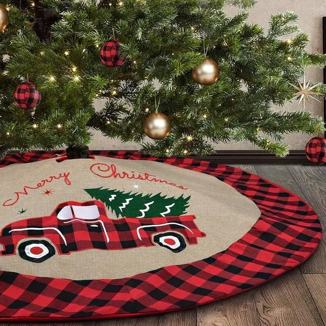 Alt view image 2 of 7 - Vintage Christmas Tree Skirt Christmas Decorations - Red Vintage Style Xmas Tree