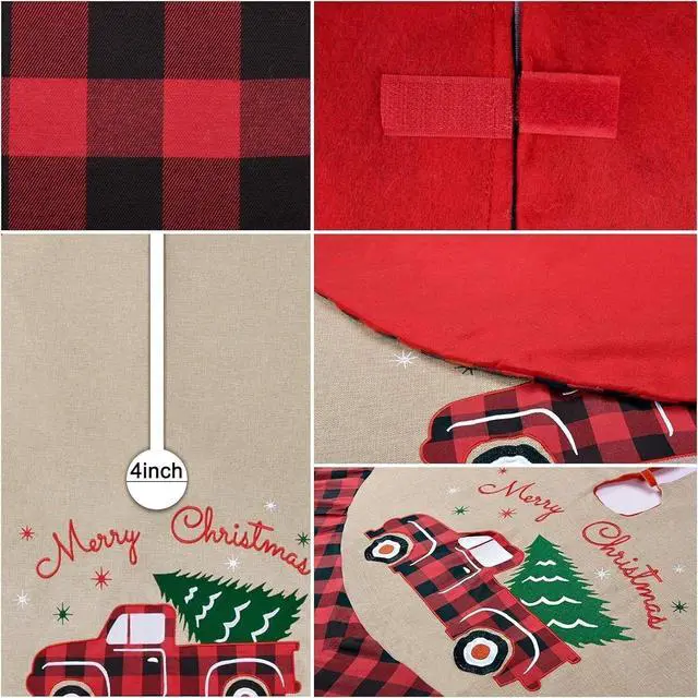 Alt view image 5 of 7 - Vintage Christmas Tree Skirt Christmas Decorations - Red Vintage Style Xmas Tree