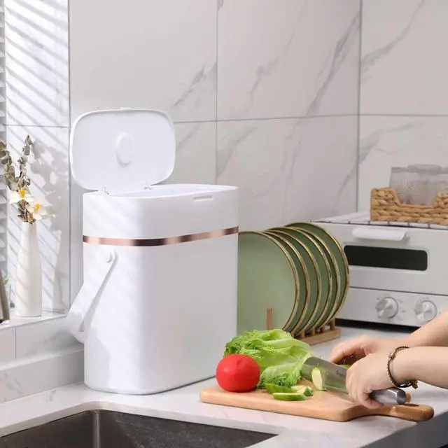 Alt view image 2 of 7 - Idealforce 3.6 Gallon Slim Bedroom Trash Can with Lid | Narrow Small Bathroom & Office Wastebasket Garbage Bin | Stainless Steel & Plastic Modern Design for Kitchen, Dorm, Vanity