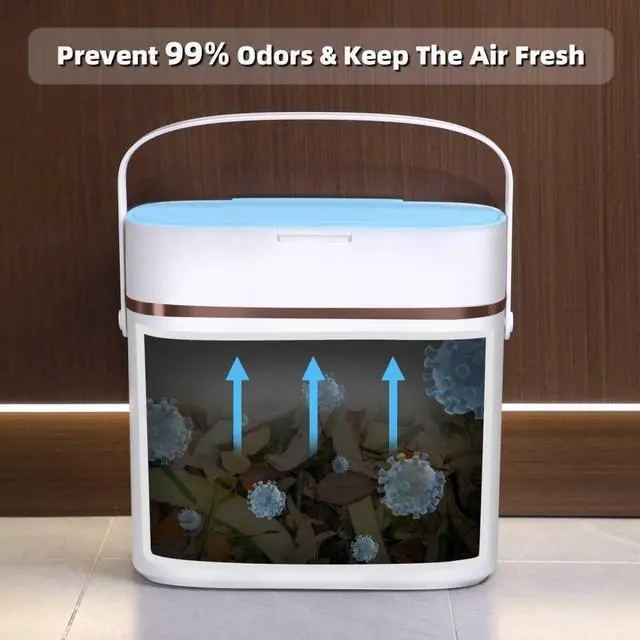 Alt view image 3 of 7 - Idealforce 3.6 Gallon Slim Bedroom Trash Can with Lid | Narrow Small Bathroom & Office Wastebasket Garbage Bin | Stainless Steel & Plastic Modern Design for Kitchen, Dorm, Vanity