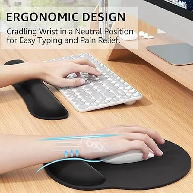 Alt view image 6 of 6 - Idealforce Premium Memory Foam Keyboard and Mouse Wrist Rest Set | Dual-Layer Ergonomic Support Pad with Cooling Gel for Carpal Tunnel Relief | Non-Slip Rubber Base for Office, Gaming, and Home Comput