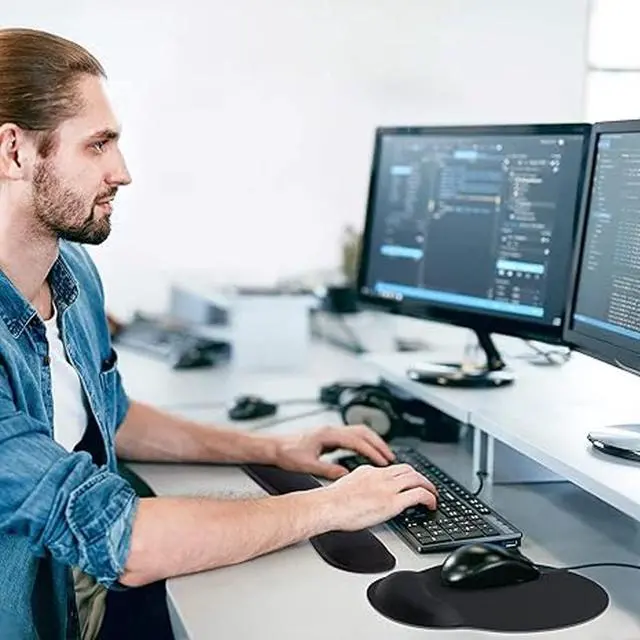 Alt view image 4 of 6 - Idealforce Premium Memory Foam Keyboard and Mouse Wrist Rest Set | Dual-Layer Ergonomic Support Pad with Cooling Gel for Carpal Tunnel Relief | Non-Slip Rubber Base for Office, Gaming, and Home Comput