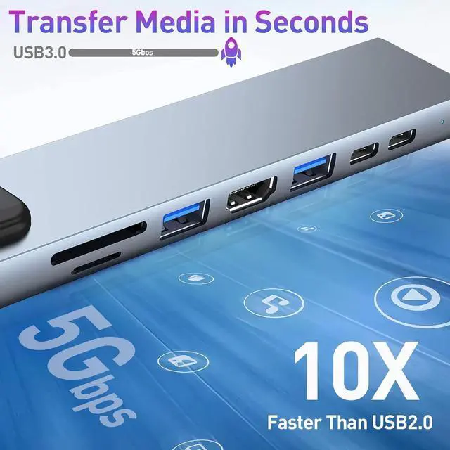 Alt view image 5 of 6 - Idealforce 8-in-1 USB C Hub Multiport Adapter | Type C to HDMI 4K 60Hz, USB 3.0, SD/TF Card Reader, 100W PD Charging | Aluminum Portable Dongle for MacBook Pro/Air, Dell XPS, HP, Surface, iPad Pro