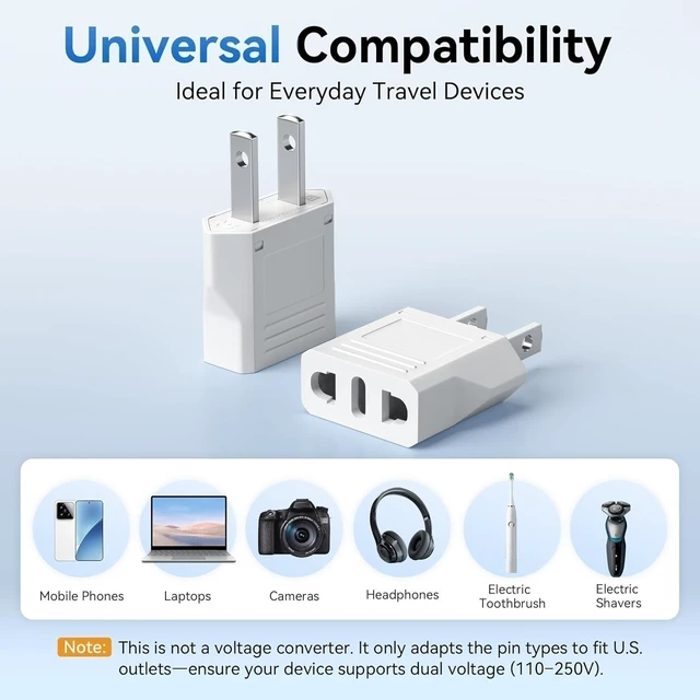 Alt view image 6 of 7 - Idealforce 4-Pack EU Europe to US USA Travel Plug Adapter, Euro Power Jack Wall Plug Converter, White Portable Travel Power Connector for European to American Socket Conversion