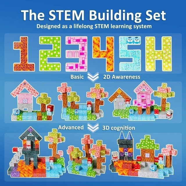 Alt view image 5 of 7 - Idealforce 150PCS Magnetic Building Blocks Set, 3D STEM Educational Construction Stacking Toy, Castle & Forest Building Kit, Creative Learning Gift for Boys and Girls Ages 3-10 Years Oldrls