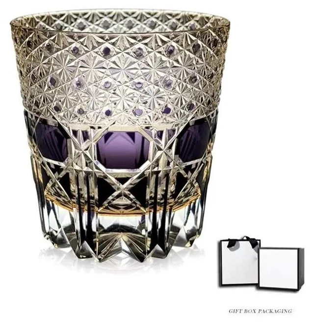Main image of Idealforce Amethyst Edo Kiriko Whiskey Glass, Hand-Carved High-End Crystal Wine Cup, Elegant Handcrafted Edo Kiriko Crystal Glass for Whiskey, Wine, Bourbon and Home Bar Drinking Decor
