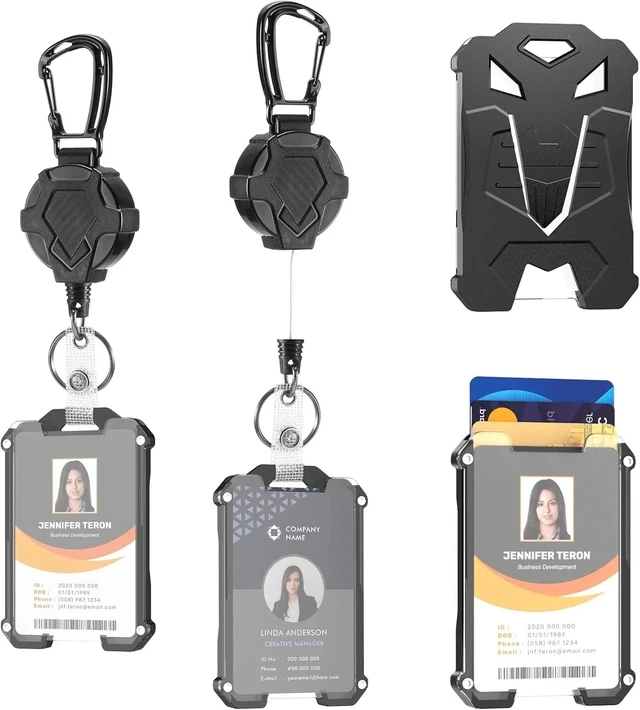 Alt view image 2 of 7 - Idealforce 2 Pack Retractable Badge Holder Reel, Heavy Duty Carabiner Retractable Keychain, Tactical ID Card Holder with Lanyard, Ideal for Security, Trade Show ID Badge and Daily Work Identification
