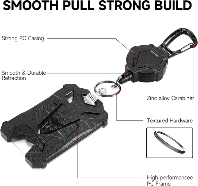 Alt view image 4 of 7 - Idealforce 2 Pack Retractable Badge Holder Reel, Heavy Duty Carabiner Retractable Keychain, Tactical ID Card Holder with Lanyard, Ideal for Security, Trade Show ID Badge and Daily Work Identification