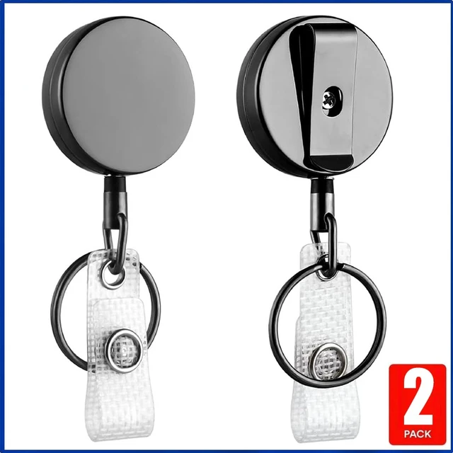 Alt view image 2 of 7 - Idealforce 2 Pack Heavy Duty Metal Retractable Badge Reel, ID Card Holder with Belt Clip, Fiber Pull Cord & Keychain, Steel Wire Retractable Key Reel for Office, Staff ID Badge and Daily Use