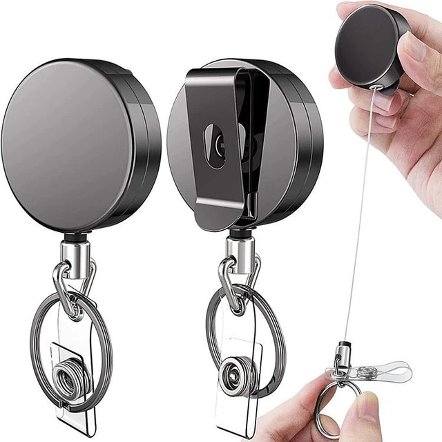 Main image of Idealforce 2 Pack Heavy Duty Metal Retractable Badge Reel, ID Card Holder with Belt Clip, Fiber Pull Cord & Keychain, Steel Wire Retractable Key Reel for Office, Staff ID Badge and Daily Use