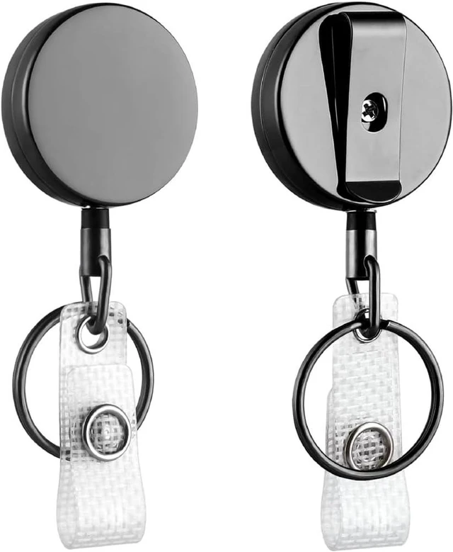 Alt view image 7 of 7 - Idealforce 2 Pack Heavy Duty Metal Retractable Badge Reel, ID Card Holder with Belt Clip, Fiber Pull Cord & Keychain, Steel Wire Retractable Key Reel for Office, Staff ID Badge and Daily Use
