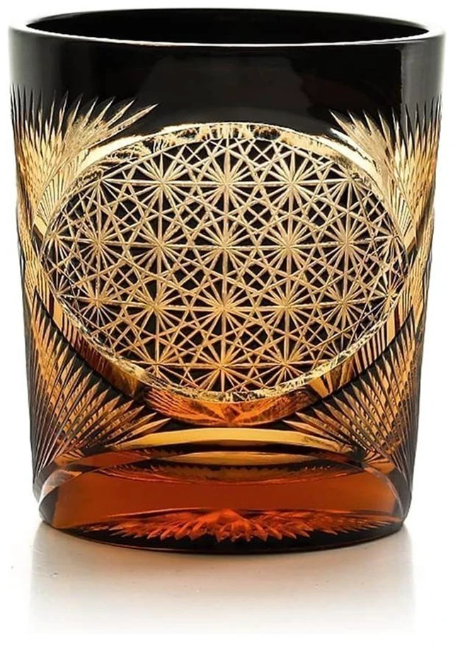 Main image of Idealforce Luxury Handmade Edo Kiriko Crystal Tumbler, Amber Black Hand-Cut Craft Glass Cup, Elegant Decorative Drinkware for Whiskey, Brandy, Cocktails and Home Bar Entertainment