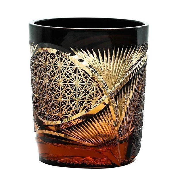 Alt view image 2 of 7 - Idealforce Luxury Handmade Edo Kiriko Crystal Tumbler, Amber Black Hand-Cut Craft Glass Cup, Elegant Decorative Drinkware for Whiskey, Brandy, Cocktails and Home Bar Entertainment