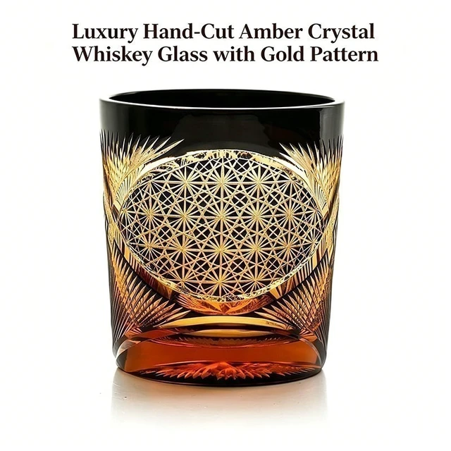 Alt view image 4 of 7 - Idealforce Luxury Handmade Edo Kiriko Crystal Tumbler, Amber Black Hand-Cut Craft Glass Cup, Elegant Decorative Drinkware for Whiskey, Brandy, Cocktails and Home Bar Entertainment