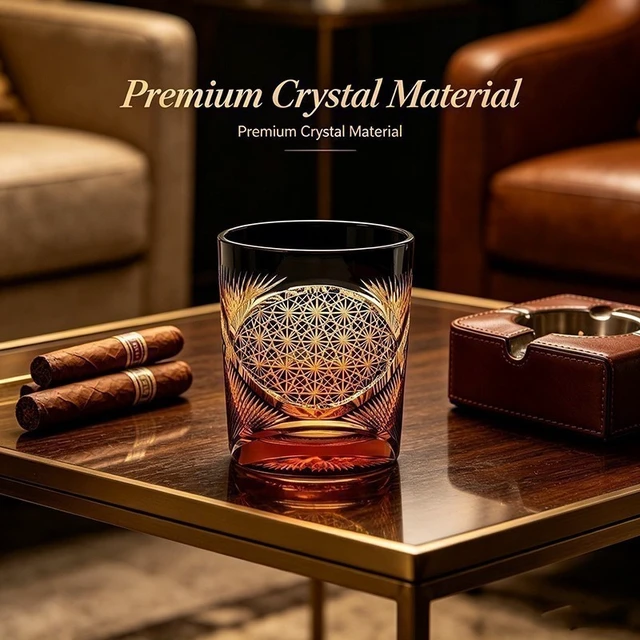 Alt view image 6 of 7 - Idealforce Luxury Handmade Edo Kiriko Crystal Tumbler, Amber Black Hand-Cut Craft Glass Cup, Elegant Decorative Drinkware for Whiskey, Brandy, Cocktails and Home Bar Entertainment