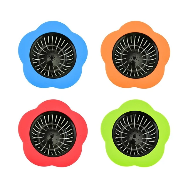 Alt view image 2 of 7 - Idealforce 4 Pack 4.5 Inch Flower Shaped Silicone Kitchen Sink Strainer, Large Wide Rim Sink Drain Filter, Debris Remover Drain Catcher, Easy to Clean Sink Drain Strainer for Kitchen Sink