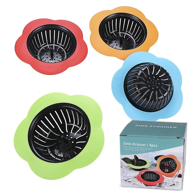Alt view image 5 of 7 - Idealforce 4 Pack 4.5 Inch Flower Shaped Silicone Kitchen Sink Strainer, Large Wide Rim Sink Drain Filter, Debris Remover Drain Catcher, Easy to Clean Sink Drain Strainer for Kitchen Sink