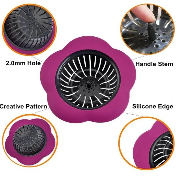 Alt view image 7 of 7 - Idealforce 4 Pack 4.5 Inch Flower Shaped Silicone Kitchen Sink Strainer, Large Wide Rim Sink Drain Filter, Debris Remover Drain Catcher, Easy to Clean Sink Drain Strainer for Kitchen Sink