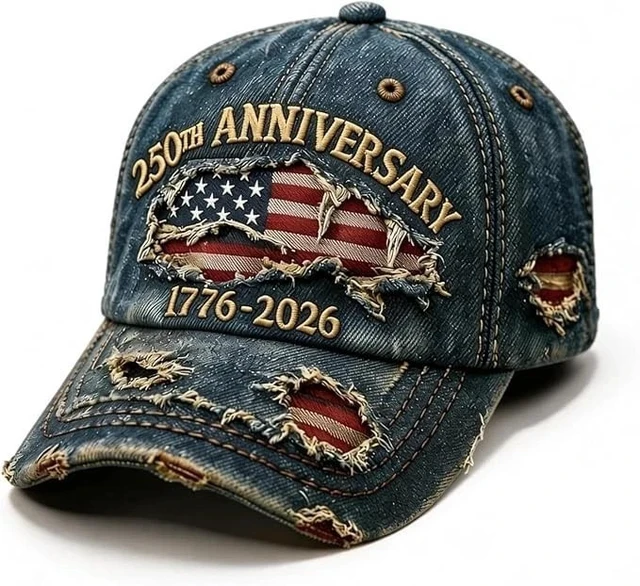 Alt view image 4 of 4 - Idealforce America 250th Anniversary Patriotic Baseball Cap, Vintage Distressed Washed Denim Hat, USA 1776-2026 Commemorative Denim Hat, Adjustable Classic Patriotic Hat for Men Women Daily Wear