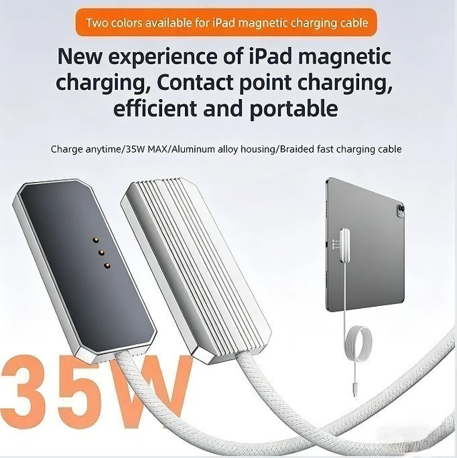 Alt view image 5 of 7 - Idealforce 35W Fast Magnetic Wireless Charging Cable, Back-Contact Smart Connector Charger 6.56ft Cord for iPad Pro 11 Inch M5 (2025) / M4 (2024), Portable Tablet Fast Charge Wire