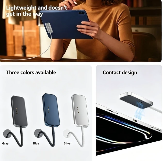 Alt view image 4 of 7 - Idealforce 35W Fast Magnetic Wireless Charging Cable, Back-Contact Smart Connector Charger 6.56ft Cord for iPad Pro 11 Inch M5 (2025) / M4 (2024), Portable Tablet Fast Charge Wire