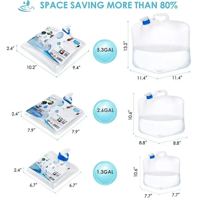Alt view image 3 of 6 - Idealforce 2 Pack Collapsible Water Container, Food Grade Foldable Water Storage Jug Equipped with Spigot and Handle, Portable Water Bucket for Camping, Hiking and Emergency Preparedness