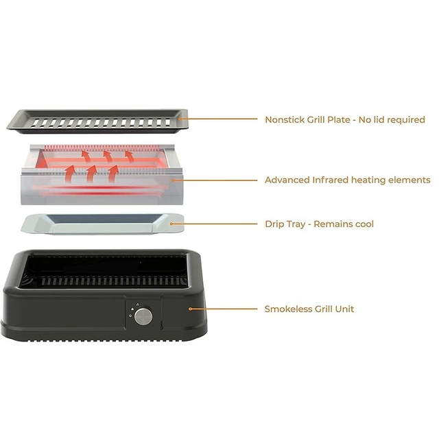 Alt view image 4 of 7 - Idealforce 1650W Smokeless Electric BBQ Grill, Portable Non-Stick Tabletop Barbecue Griddle Hot Plate, Indoor & Outdoor Use Electric Cooker for Home BBQ Cooking