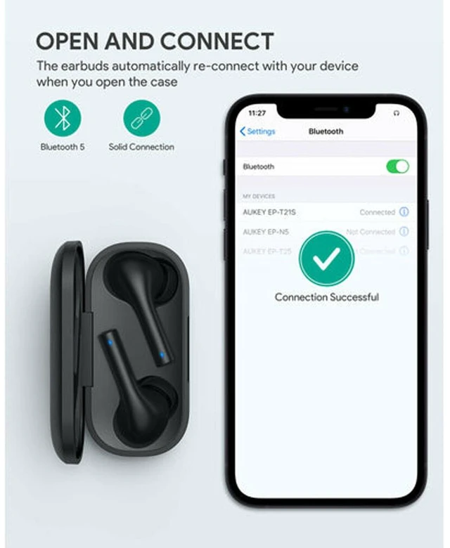 Main image of Idealforce EP-T21S True Wireless Earbuds, In-Ear Bluetooth Headphones with Noise Cancelling Mics, Compatible with iPhone, Samsung and Android Devices
