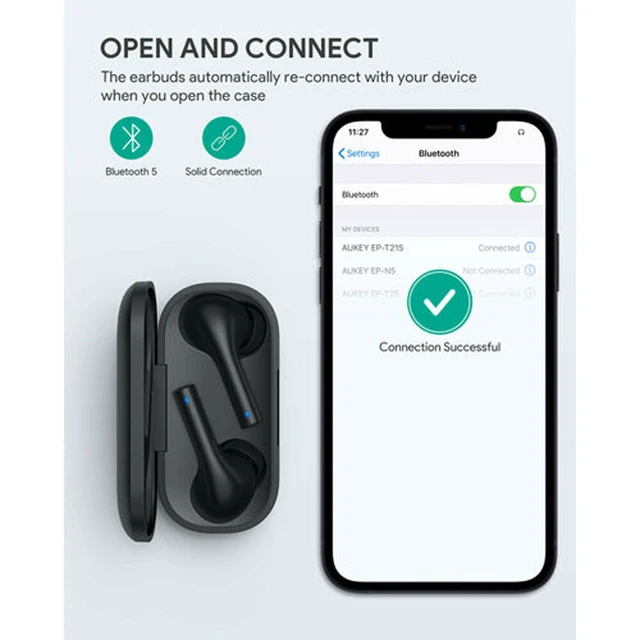 Alt view image 3 of 7 - Idealforce EP-T21S True Wireless Earbuds, In-Ear Bluetooth Headphones with Noise Cancelling Mics, Compatible with iPhone, Samsung and Android Devices