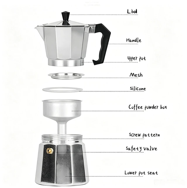 Alt view image 3 of 7 - Idealforce 100ML 2 Cups Aluminum Moka Pot, Italian Stovetop Espresso Maker, Portable Coffee Percolator for Gas Stove, Classic Coffee Brewer for Home Brewing, Camping & Outdoor Coffee Making US Stock