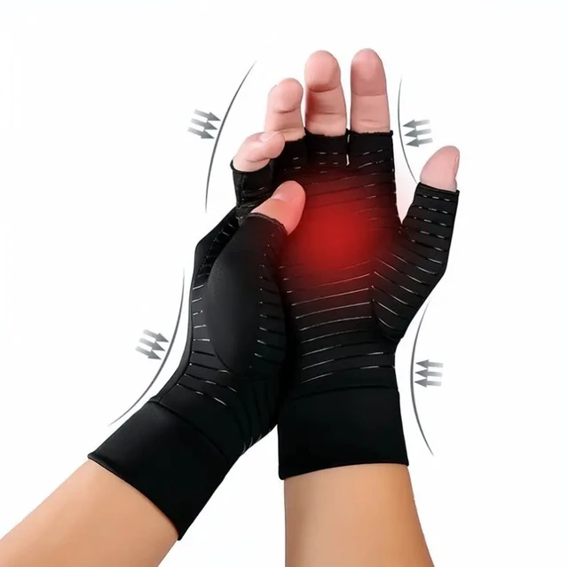 Alt view image 3 of 5 - Idealforce Copper Infused Open Finger Compression Gloves, Arthritis Hand Support for Joint Pain Relief, Comfort Gloves to Ease Carpal Tunnel Discomfort Size M