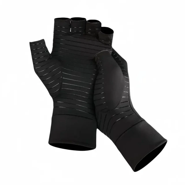 Alt view image 4 of 5 - Idealforce Copper Infused Open Finger Compression Gloves, Arthritis Hand Support for Joint Pain Relief, Comfort Gloves to Ease Carpal Tunnel Discomfort Size M