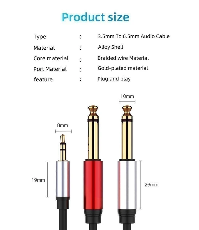 Alt view image 2 of 3 - Idealforce 5FT 3.5mm 1/8" TRS to Dual 6.35mm 1/4" TS Mono Stereo Y-Splitter Audio Cable, Y-Cord Adapter for Speakers, Amplifiers and Audio Equipment Connection