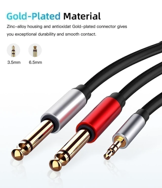 Alt view image 3 of 3 - Idealforce 5FT 3.5mm 1/8" TRS to Dual 6.35mm 1/4" TS Mono Stereo Y-Splitter Audio Cable, Y-Cord Adapter for Speakers, Amplifiers and Audio Equipment Connection