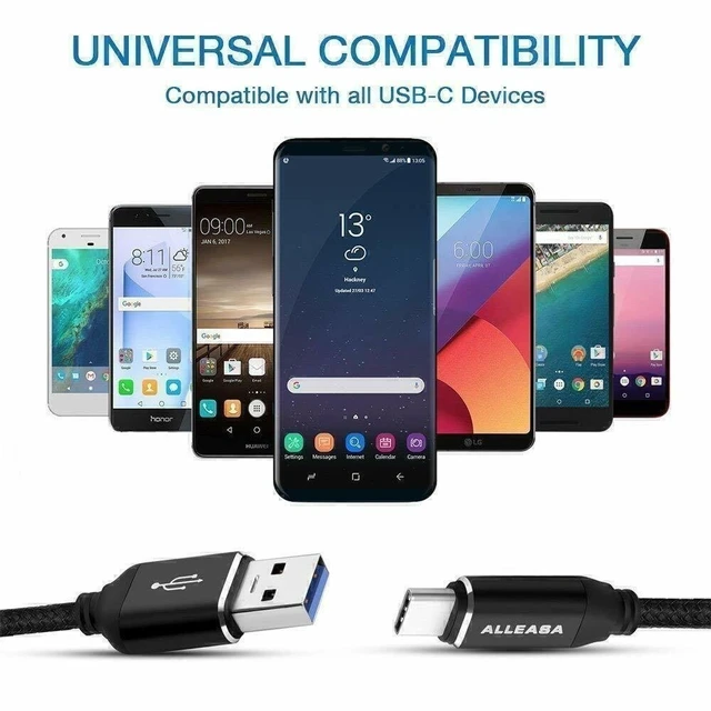Alt view image 5 of 5 - Idealforce 2-Pack 3Ft USB-A to USB-C Fast Charging Cable, 3A Braided Type C Charger Cord, Support Rapid Charging & Data Sync for Android Phones and USB-C Devices