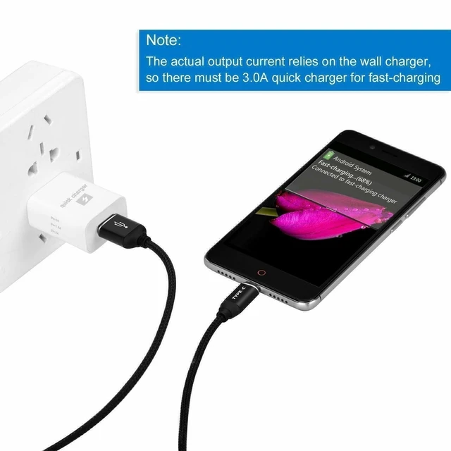 Alt view image 3 of 5 - Idealforce 2-Pack 3Ft USB-A to USB-C Fast Charging Cable, 3A Braided Type C Charger Cord, Support Rapid Charging & Data Sync for Android Phones and USB-C Devices
